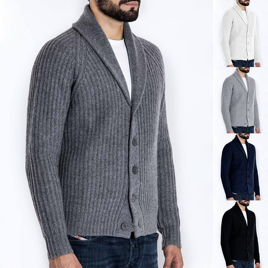 Men's knitted sweater thick thread button cardigan solid color warm loose M-4XL