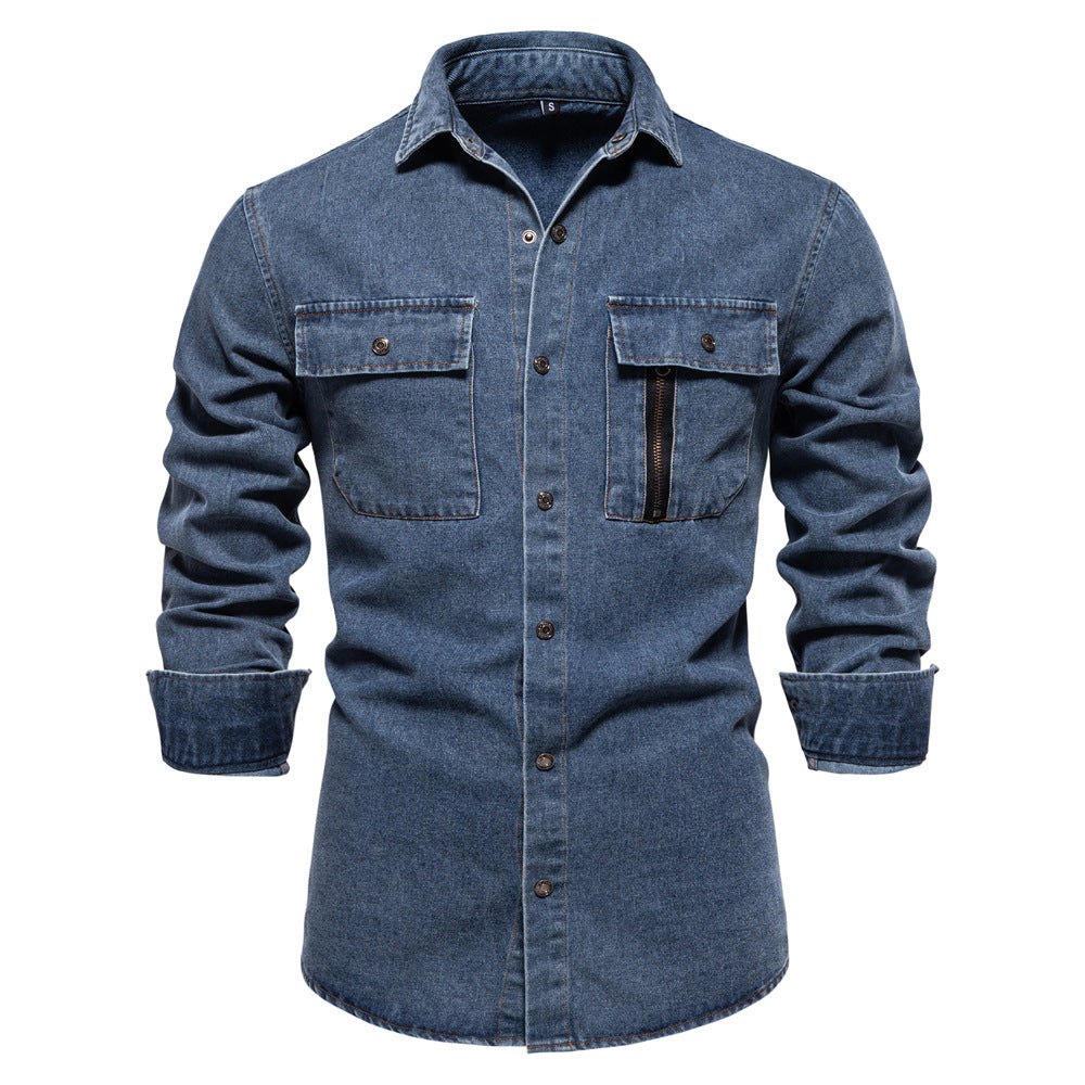 Men's Denim Shirt Casual Slim Fit Button Down Long Sleeve Washed S-2XL