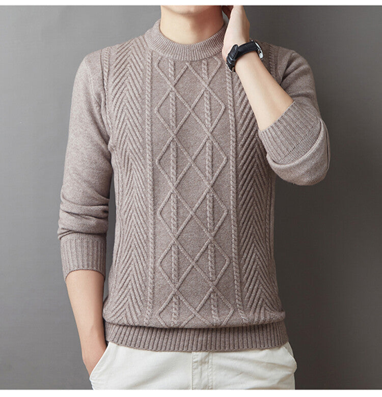 Men's knitted sweater round neck solid color warm loose M-4XL