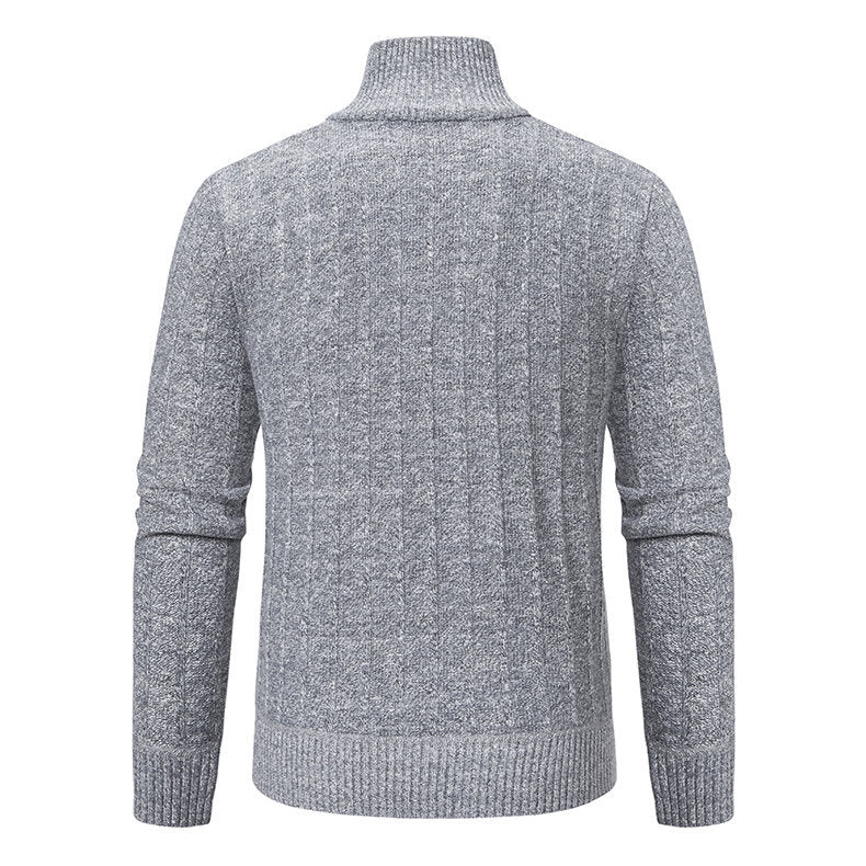 Men's Knitted Sweater Turtleneck Jacket Cotton Stand Collar Design Coat M-3XL