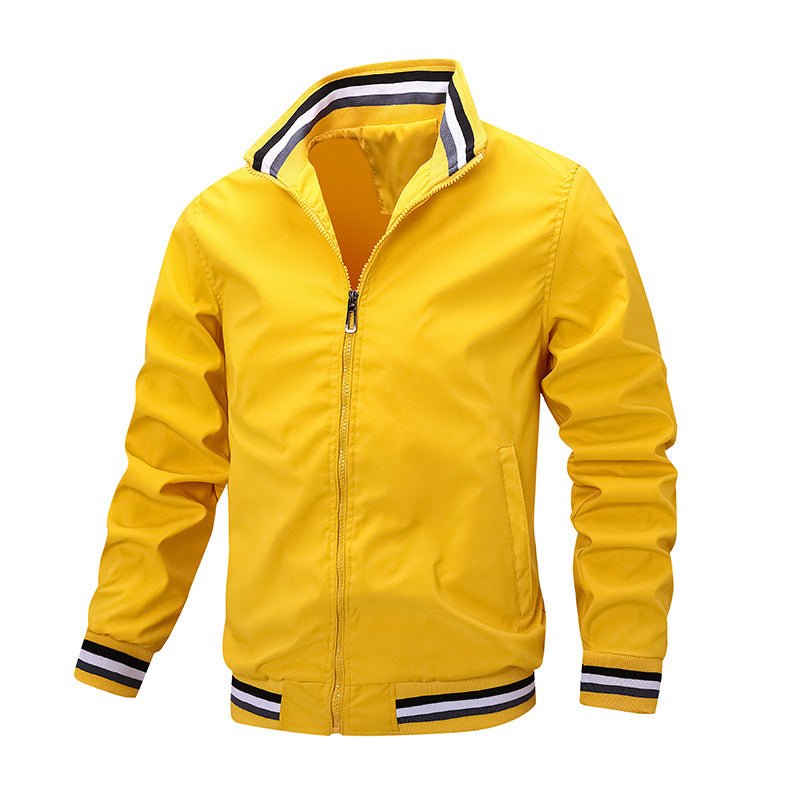 Men's Stand Collar Jacket Fall Solid Color Thin Casual Zipper Trendy Baseball Uniform M-4XL