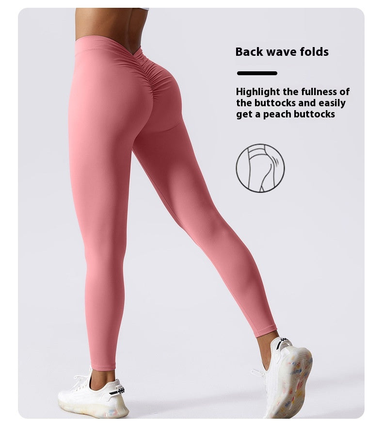 European and American New Yoga Pants Women's Back V Waist Hip Lifting Peach Pants High Top Sports Fitness Pants Nude Feel Sports Pants Outer Wear