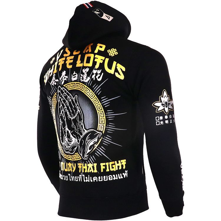 Vszap Fitness Zipper Sweater Autumn Broadcast Seeking Hoodie Muay Thai Fight Jacket Men's Fighting Lotus MMA Fleece-lined Warm