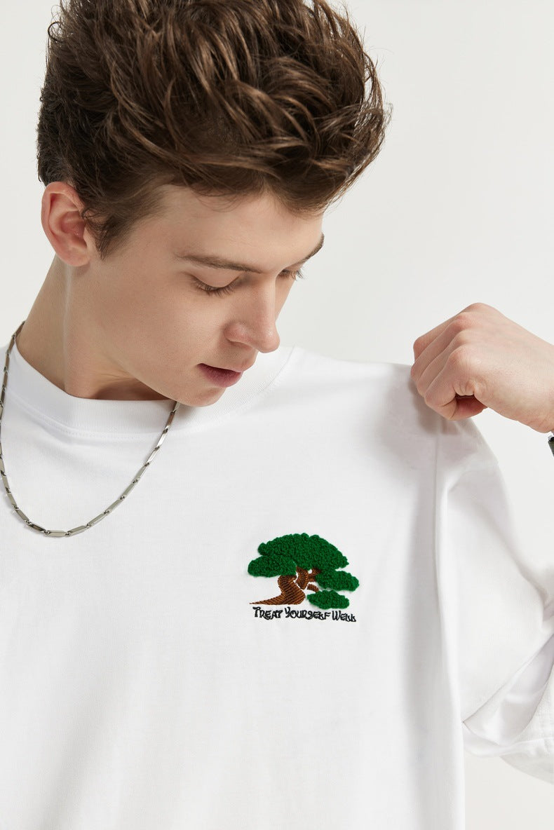 Men's T-shirt embroidered pine tree Spring Summer new trendy brand casual simple style short sleeve tee