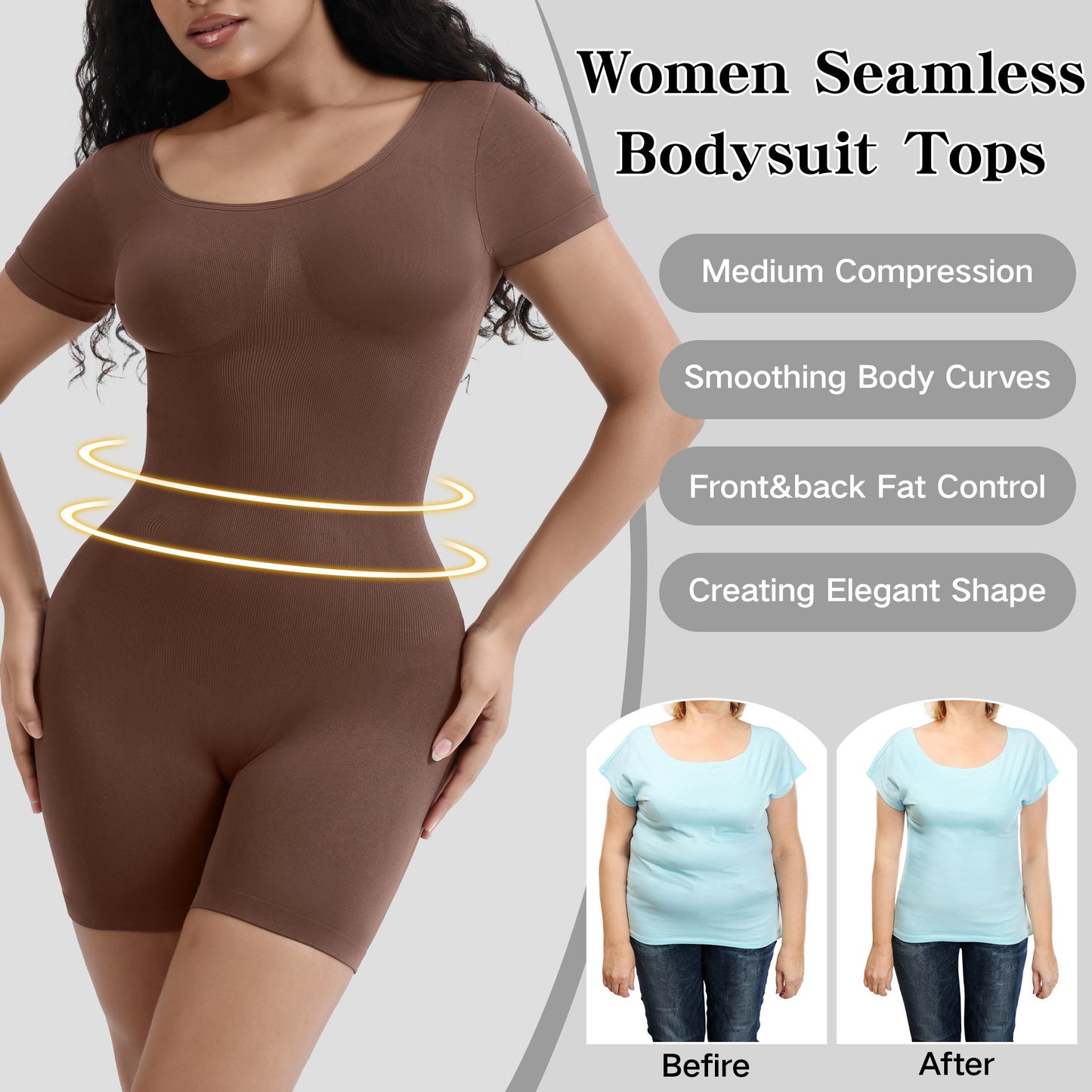 Slimming Bodysuit for Women – Seamless Waist-Shaping Short Sleeve Jumpsuit, Form-Fitting One-Piece Romper, Trendy Slim Fit Outfit