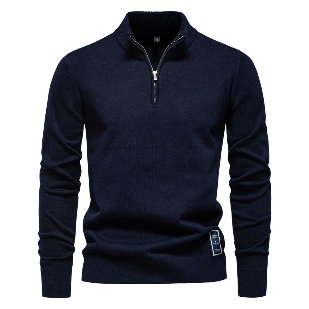 Men's Knitted Sweater 100% Cotton Half Zipper Solid Color Casual Sweater S-2XL Knitted Sweater