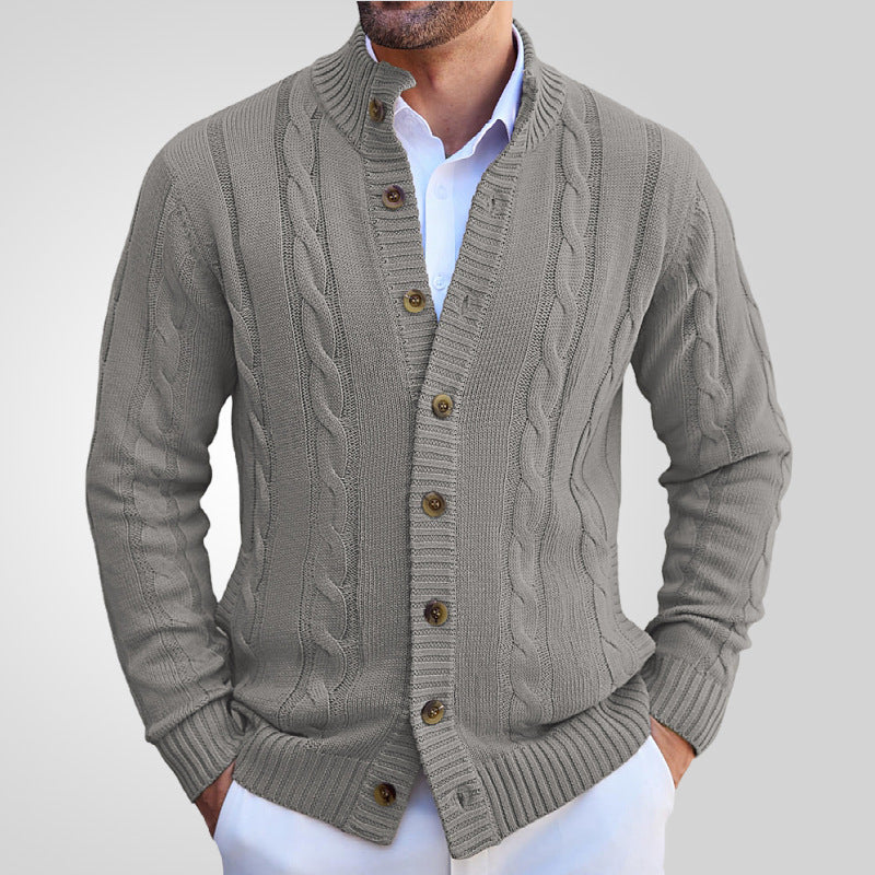 Sweaters for Men Knitting Belt Button Casual Stand Collar Solid Color Cardigan Cotton M-3XL