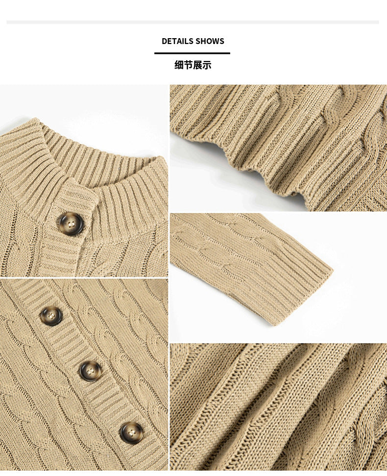 Sweaters for Men Knitting Belt Button Casual Stand Collar Solid Color Cardigan Cotton M-3XL