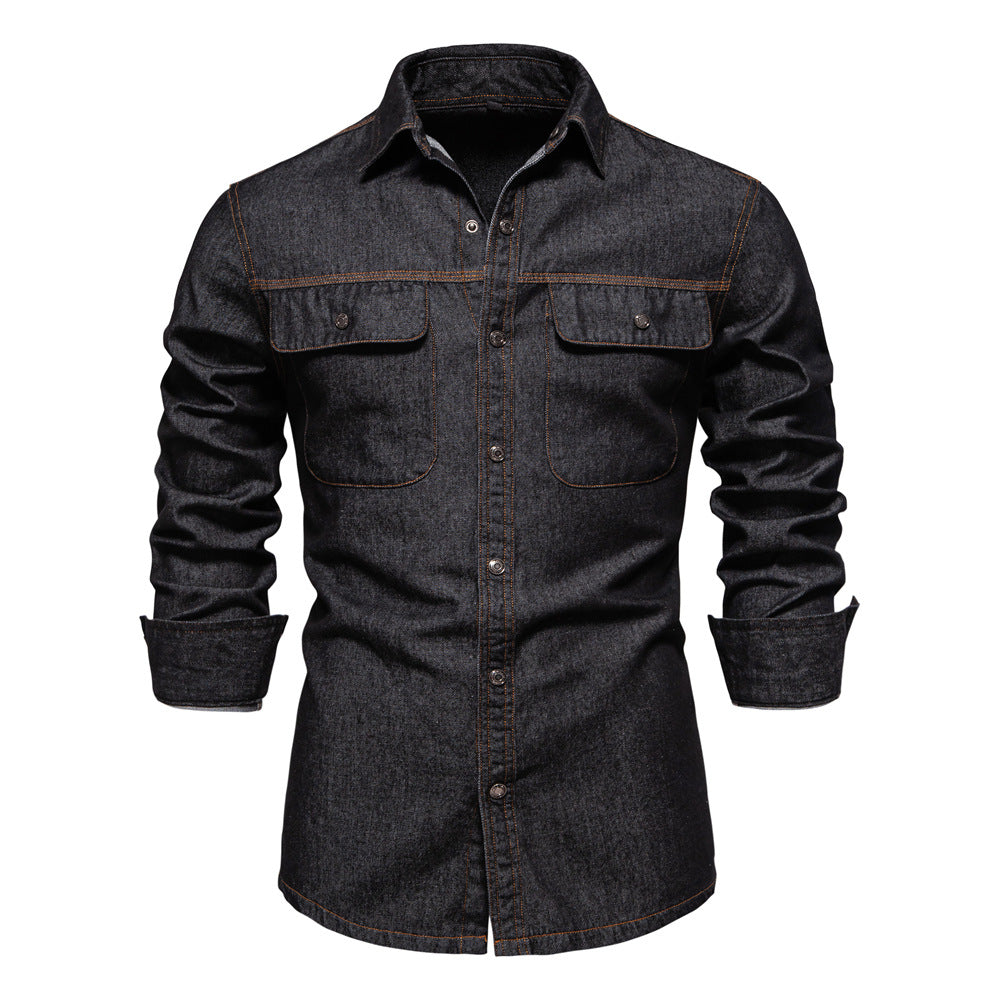 Men's Denim Shirt Cotton Long Sleeve Washable High Quality S-2XL