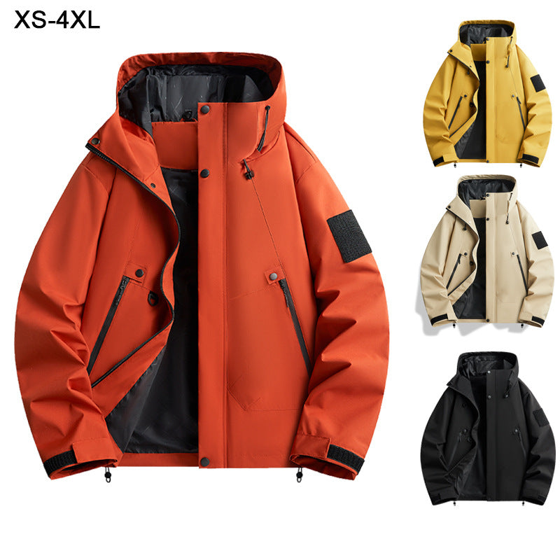 Men's Jacket Waterproof and Windproof New Solid Color Hooded Jacket Outdoor Casual Sports Couple