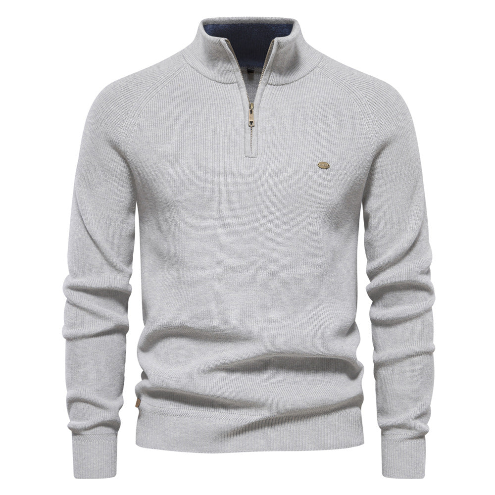 Men's Quarter Zip Up Sweater Striped Pullover Polo Mock Neck Sweaters Casual Fall Winter