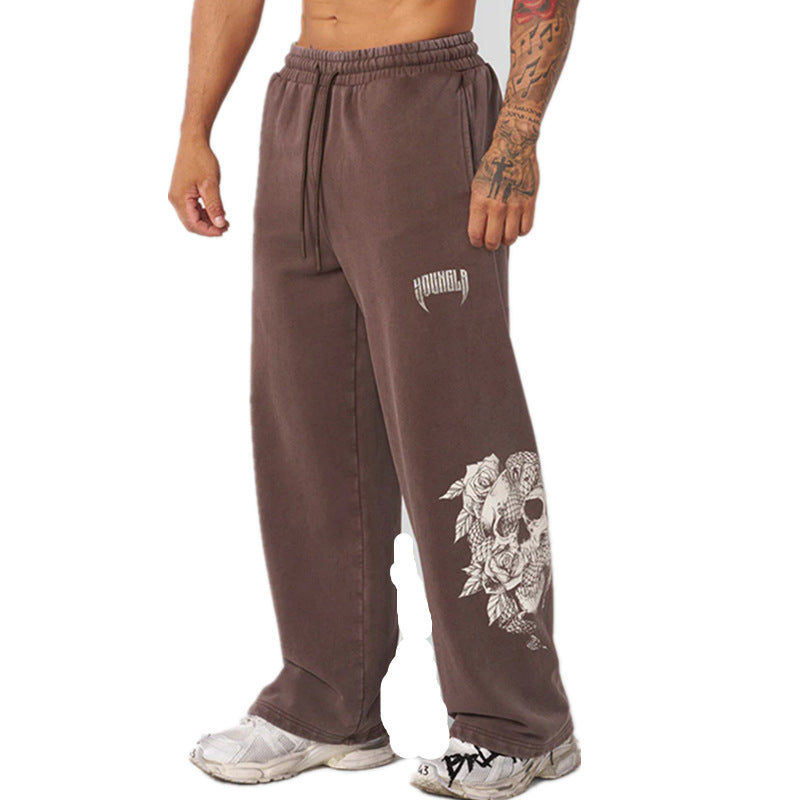 YOUNGLA Men's sweatpants American style athleisure straight leg pants gym running training pants