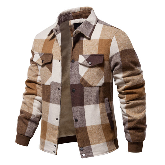 Men's jacket with lapel handsome plaid trend autumn and winter S-2XL