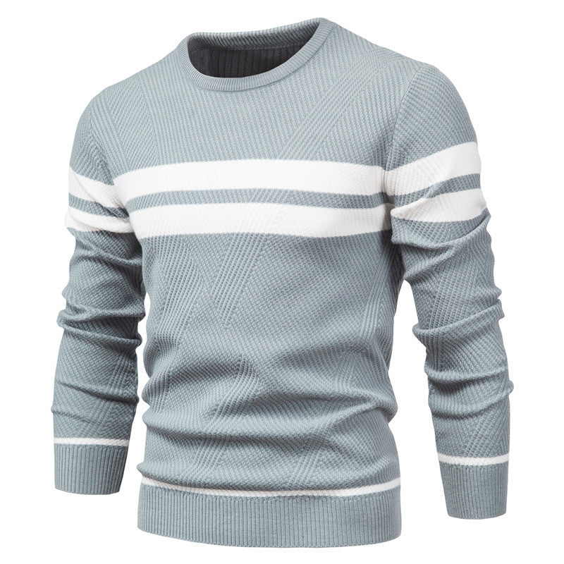 Mens Crewneck Sweater Knit Striped Pullover Sweaters Textured Knitwear