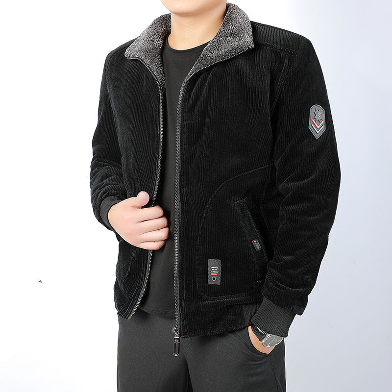 Men's Fashionable Jacket Casual plus Size Lapel Thickening Corduroy Cotton Coat Youth Jacket