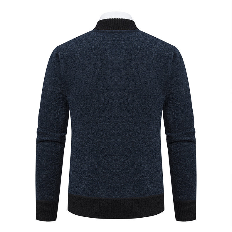 Men's Knitted Sweater Turtleneck Jacket Cotton Stand Collar Design Coat M-3XL