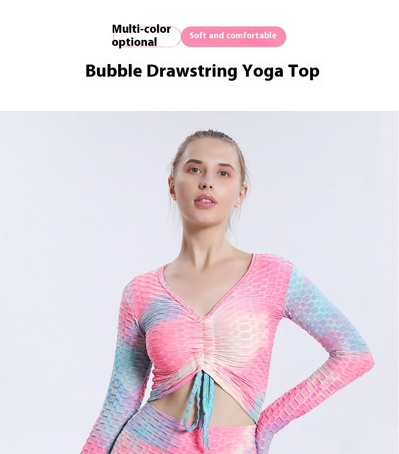 Leggings For Women Yoga Clothes Tie-Dyed Bubble Jacquard Yoga Jacket Sexy Drawstring Yoga Long Sleeve Women