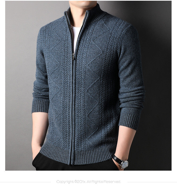 Men's Knitted Wool Cardigan Sweater Zipper Warm Pocket Sweater M-3XL