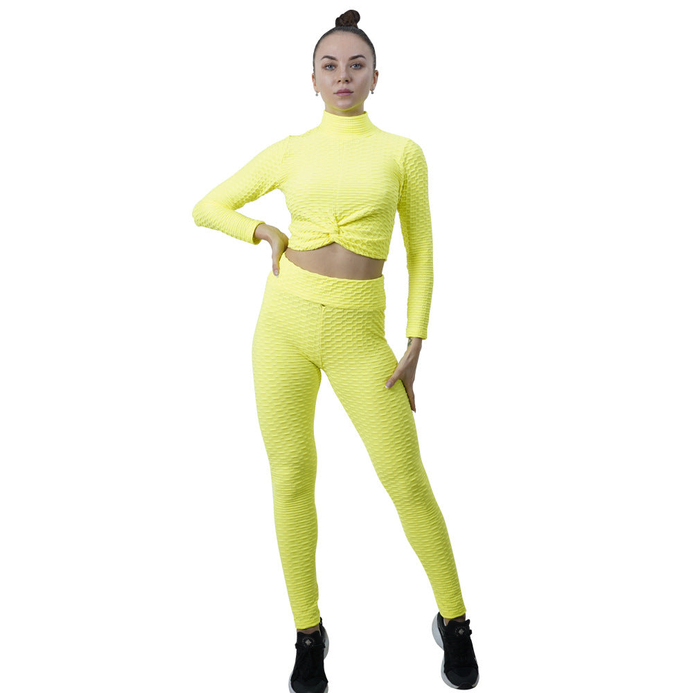 Leggings For Women Yoga Clothes Suit Women's Long Sleeve Half Turtleneck Yoga Jacket Peach Hip Raise Yoga Pants Running Sports Workout Clothes