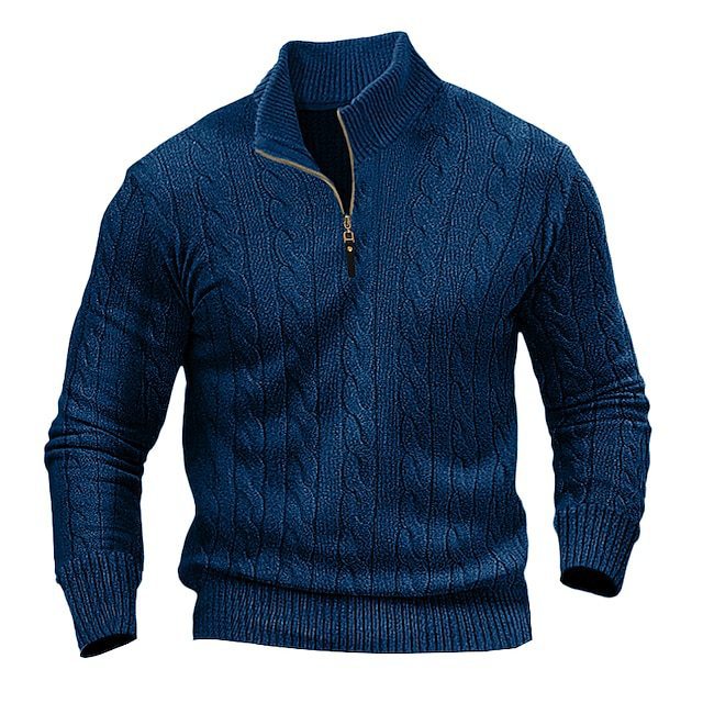 Men's sweater thick thread half zip stand collar casual warm M-3XL