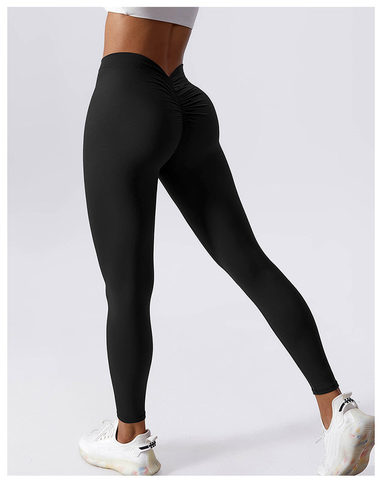 European and American New Yoga Pants Women's Back V Waist Hip Lifting Peach Pants High Top Sports Fitness Pants Nude Feel Sports Pants Outer Wear