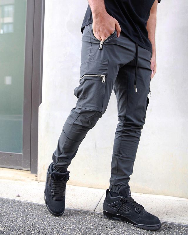 Muscle Athletic Casual Large Pocket Trousers Men's Fitness Running Training Zipper Pocket Pants