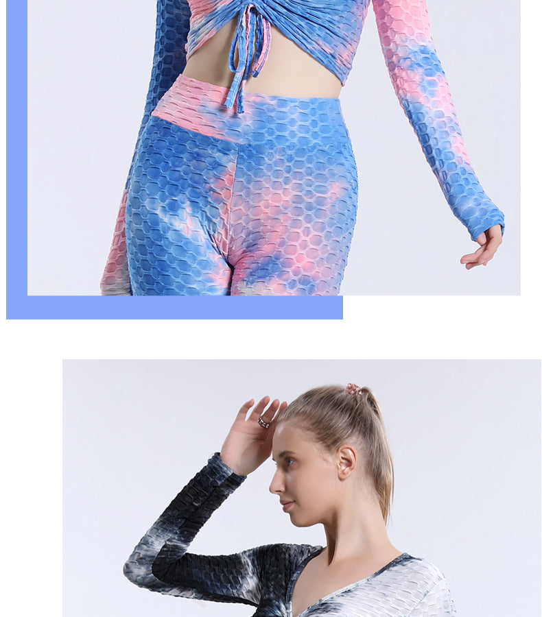 Leggings For Women Yoga Clothes Tie-Dyed Bubble Jacquard Yoga Jacket Sexy Drawstring Yoga Long Sleeve Women