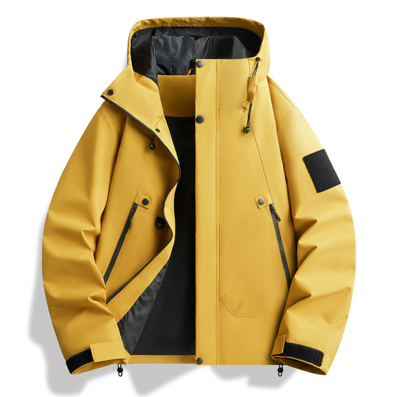 Men's Jacket Waterproof and Windproof New Solid Color Hooded Jacket Outdoor Casual Sports Couple