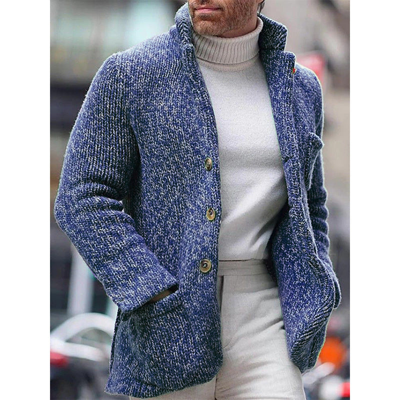 Men's knitted coat stand collar single breasted pocket cardigan sweater M-4XL