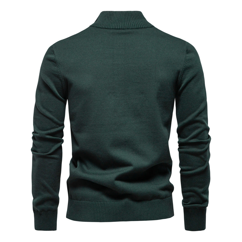 Men's Knitted Sweater 100% Cotton Half Zipper Solid Color Casual Sweater S-2XL Knitted Sweater