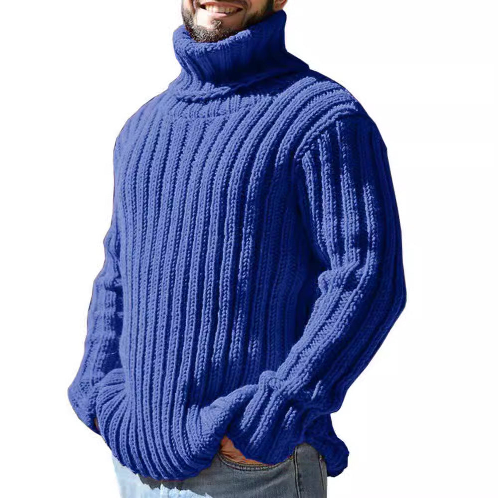 Men's knitted sweater high collar thick thread solid color plus velvet warm M-3XL