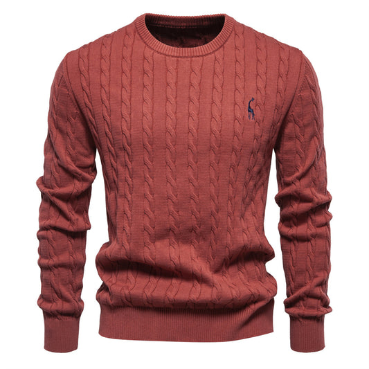 Men's knitted sweater cotton solid color high quality embroidered camel