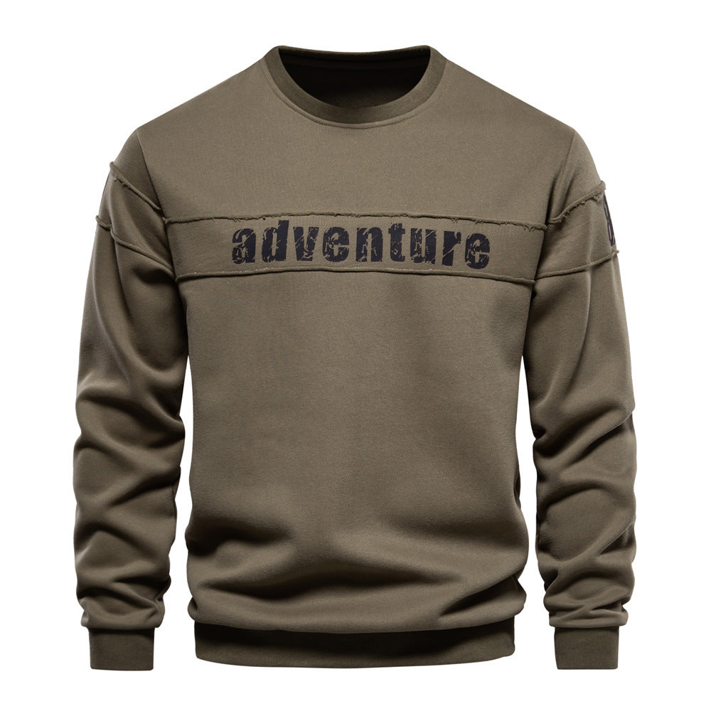 Men's sweatshirt loose round neck printed stitching trendy sports leisure S-2XL