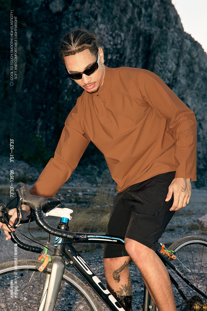 Men's T-shirt Breaking Wind Riding Spring and Summer New Sports Outdoor Cool Feeling Lightweight Small Turtleneck Long Short Sleeve