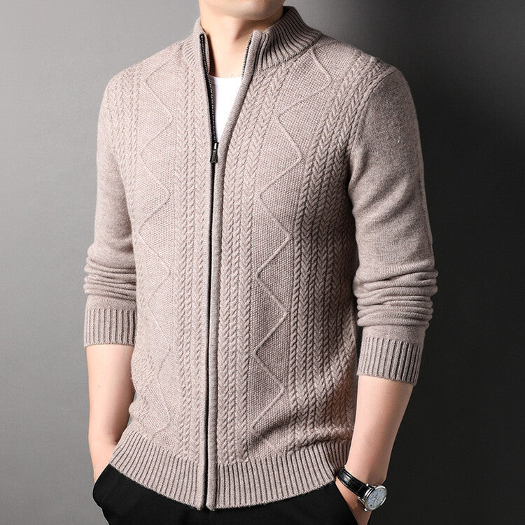 Men's Knitted Wool Cardigan Sweater Zipper Warm Pocket Sweater M-3XL