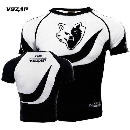 Vszap Brazilian Jiu Jitsu Tights MMA Comprehensive Fighting T-shirt Fitness Wear-Resistant Quick Dry Training Short Sleeve Breathable Men