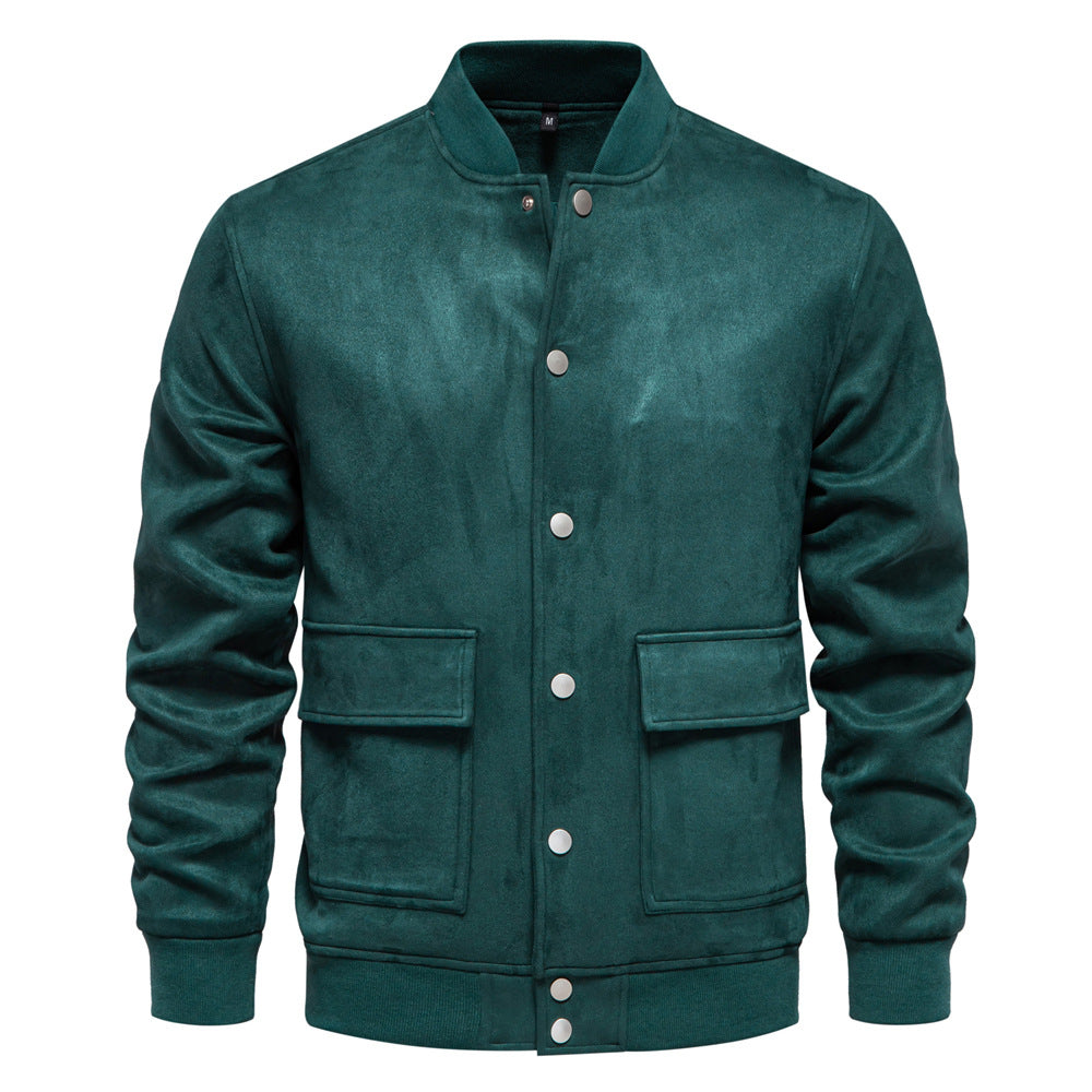 2024 Autumn and Winter New Suede Foreign Trade European Size Men's Collar Jacket Casual Baseball Suit Men's Jacket