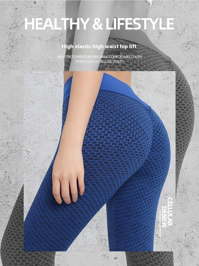 Honeycomb Yoga Pants Peach Hip High Waist Jacquard Sports Tights Large Size Hip Lifting Fitness Pants for Women