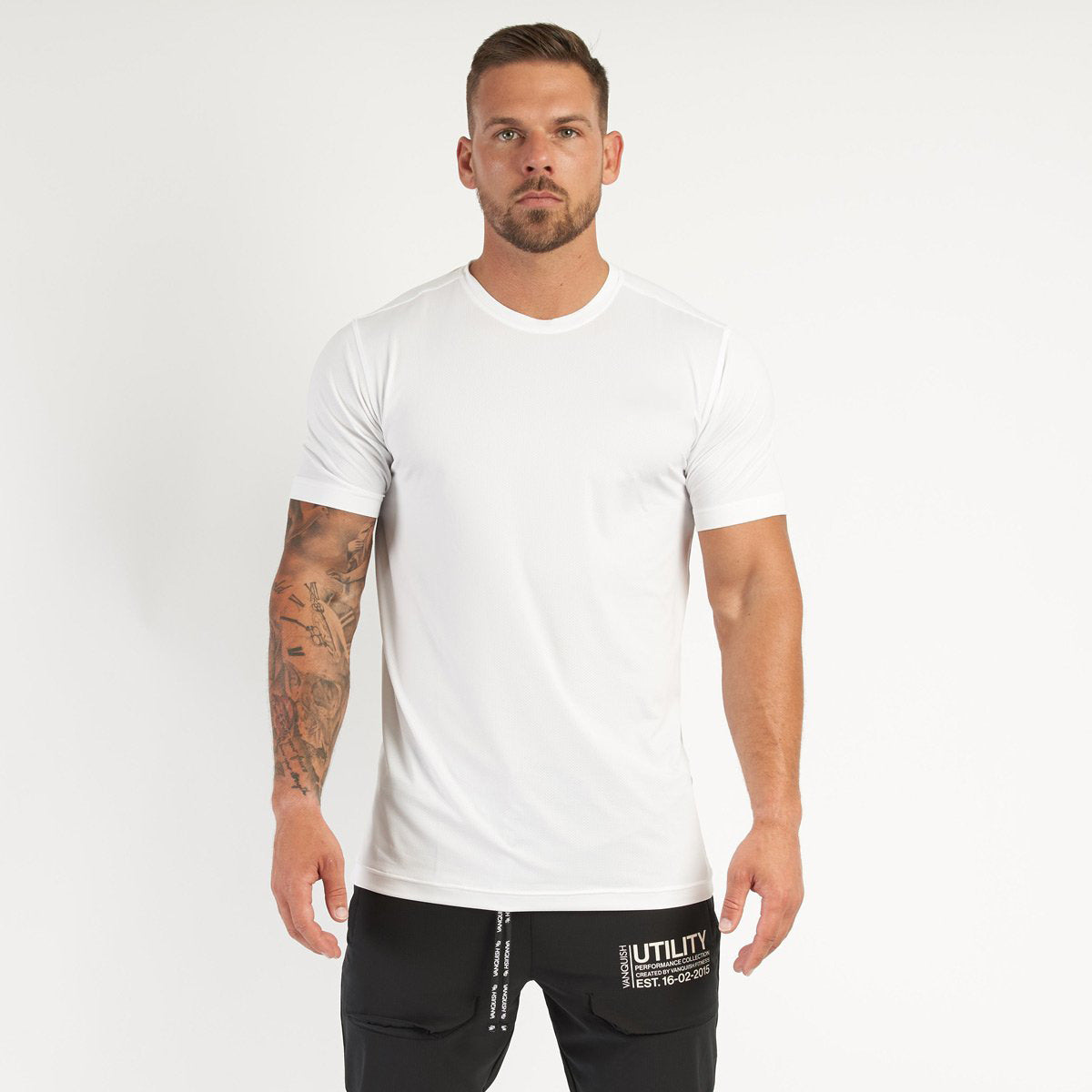 Vanquish Men's Cotton T-shirt Slim Fit Crew Neck Casual Patchwork Short Sleeve Gym Sports Training Wear