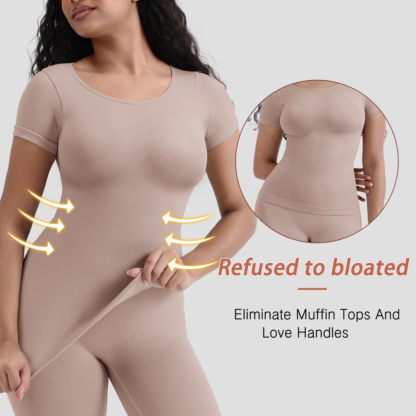 Slimming Bodysuit for Women – Tummy Control Shapewear Base Layer, Fitted T-Shirt Style One-Piece