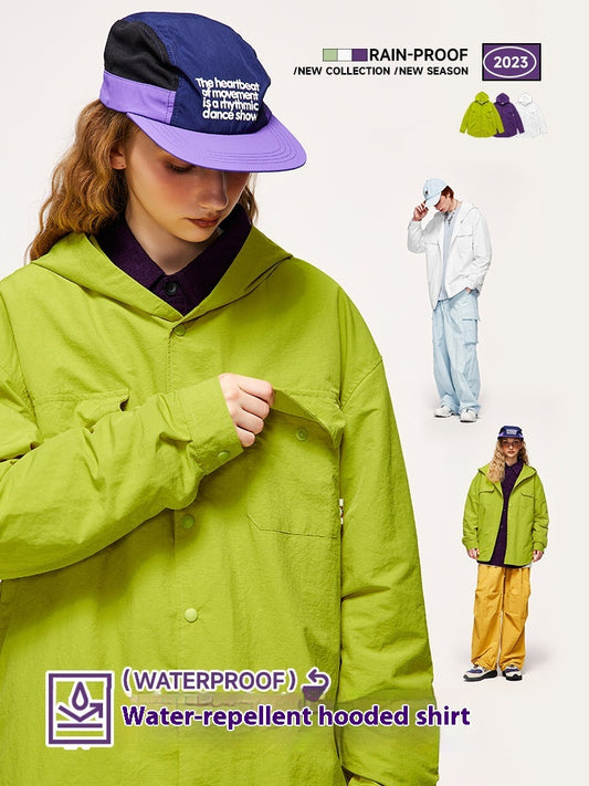 Men's Shirts New Fine Plaid Water-Resistant Workwear Hooded Shirt Trendy Brand New Loose Top