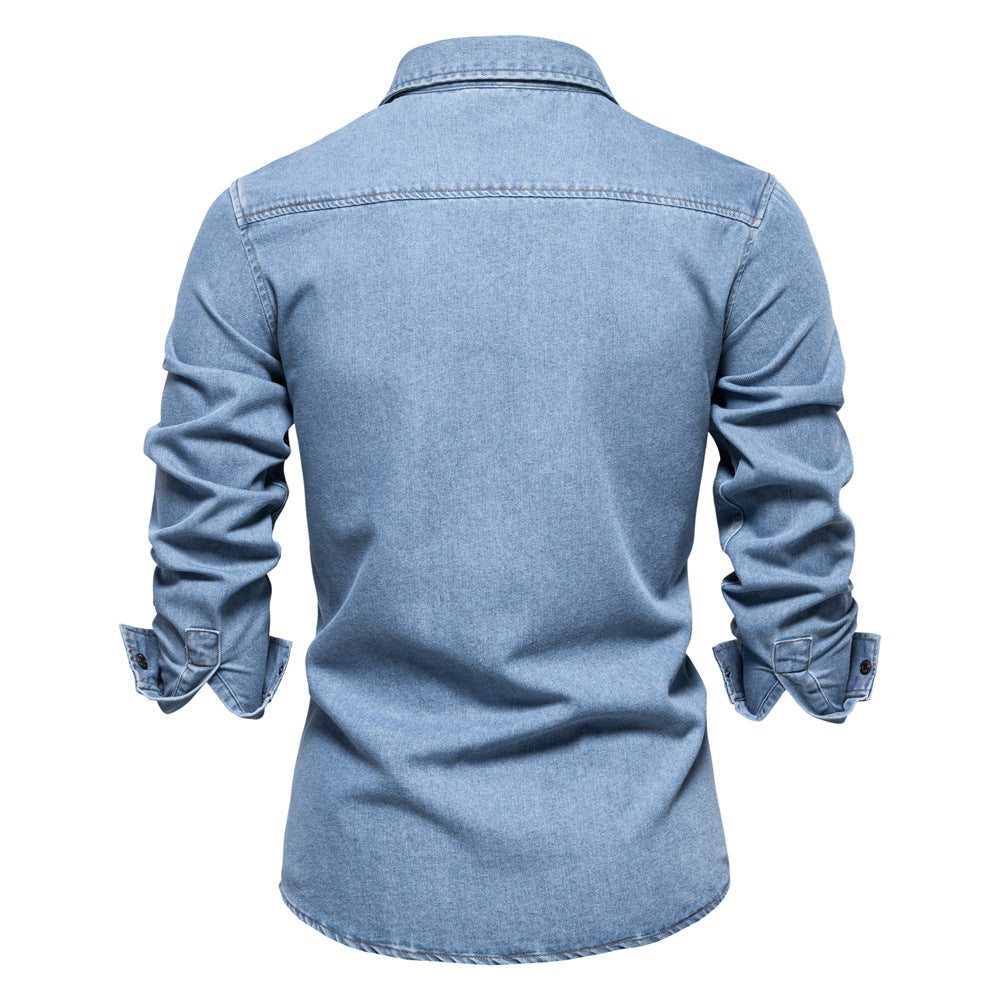 Men's Denim Shirt Casual Slim Fit Button Down Long Sleeve Washed S-2XL