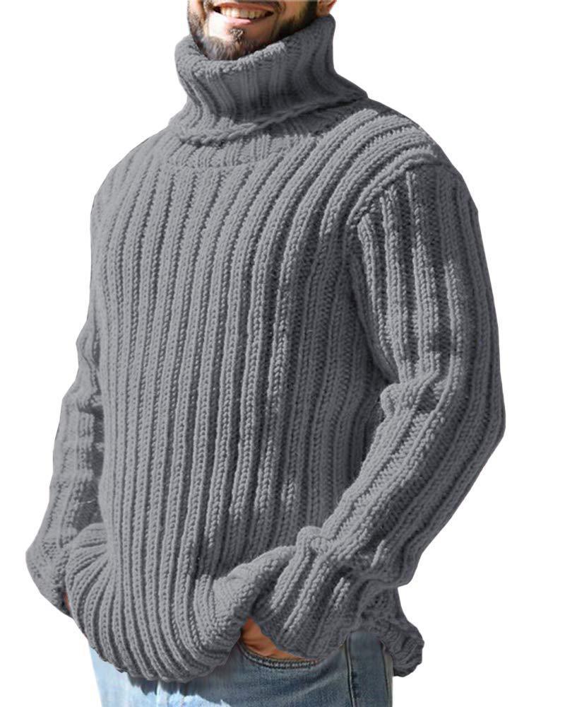 Men's knitted sweater high collar thick thread solid color plus velvet warm M-3XL