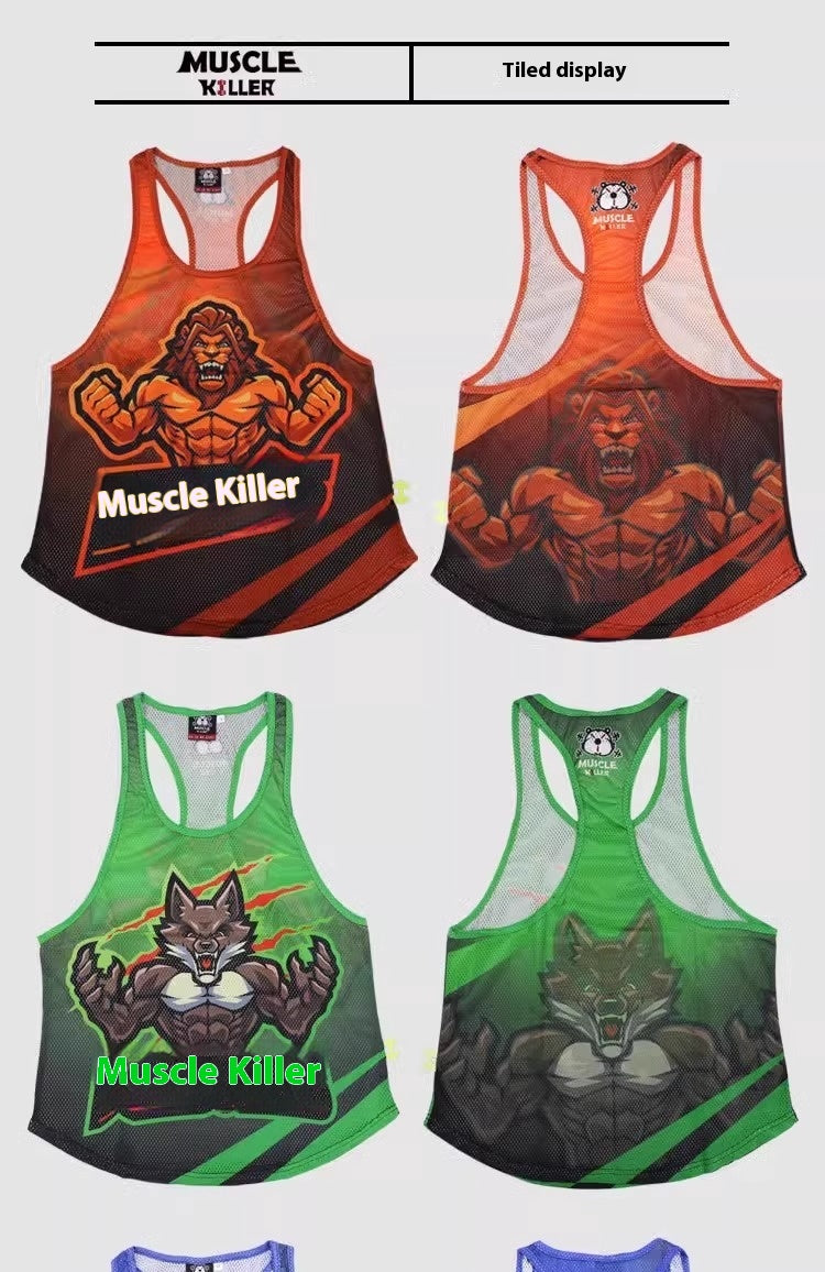 Barbell Animal Fitness Running Sleeveless Sports I-Shaped Training Clothing Quick-Drying Slim Fit Summer Polyester Mesh Waistcoat