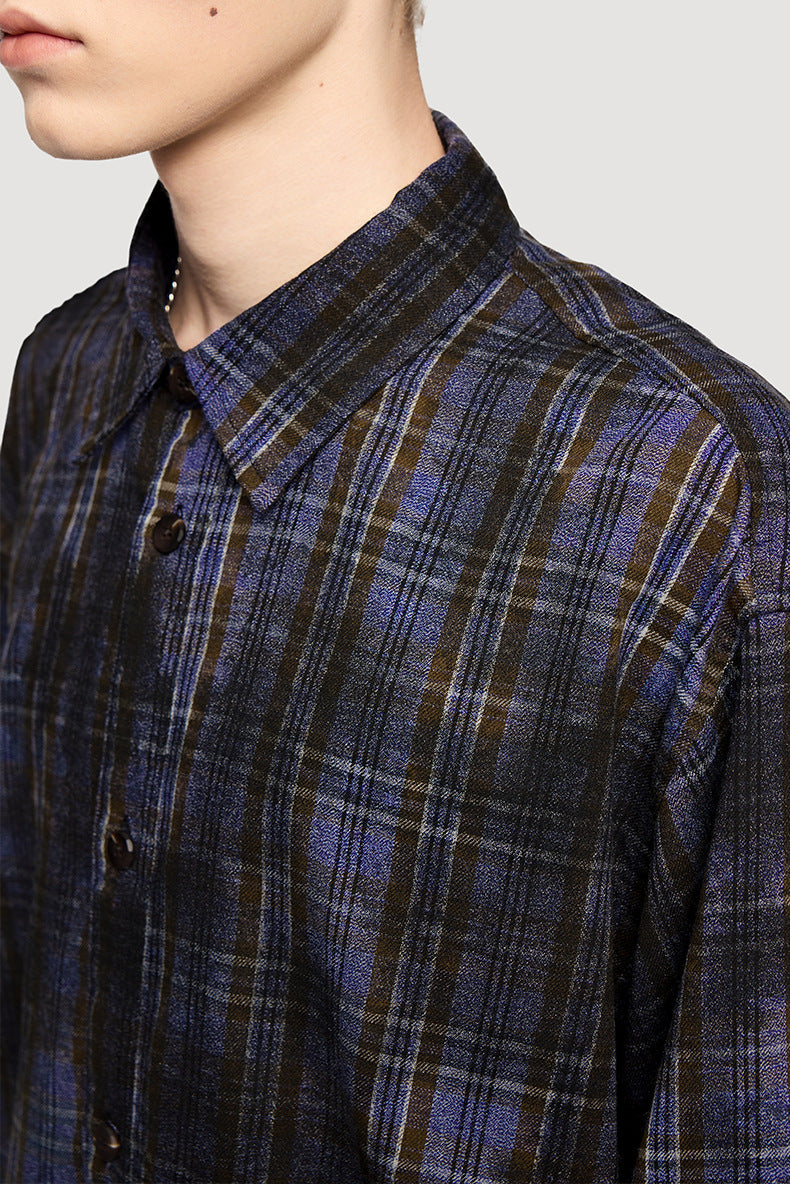 Men's Shirts New Dirty Dyed Plaid Shirt New Wasteland Style Dirty Fit Loose Plaid Shirt