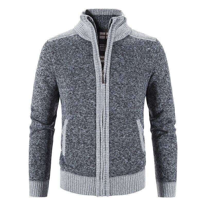 Men's knitted sweater zipper cardigan patchwork color warm M-3XL