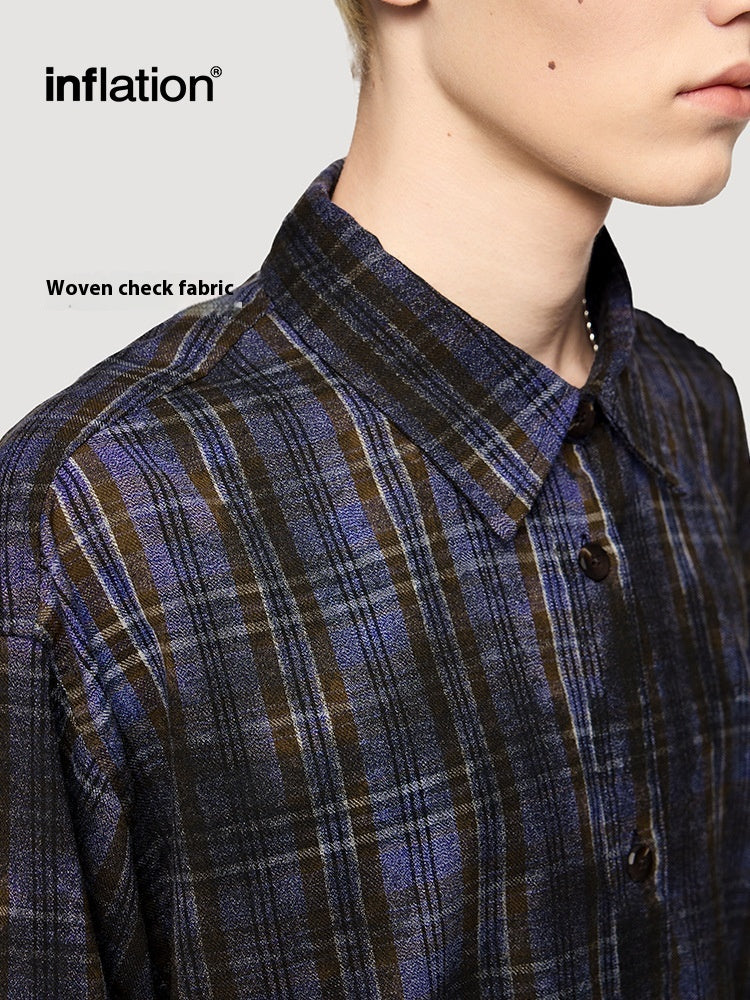 Men's Shirts New Dirty Dyed Plaid Shirt New Wasteland Style Dirty Fit Loose Plaid Shirt