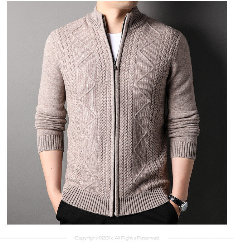 Men's Knitted Wool Cardigan Sweater Zipper Warm Pocket Sweater M-3XL