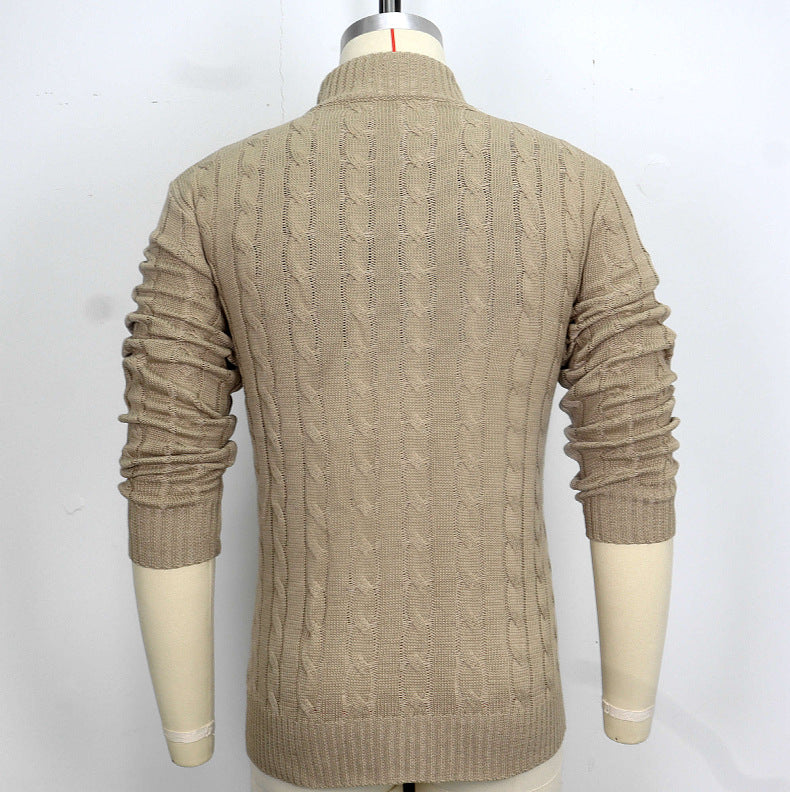 Sweaters for Men Knitting Belt Button Casual Stand Collar Solid Color Cardigan Cotton M-3XL