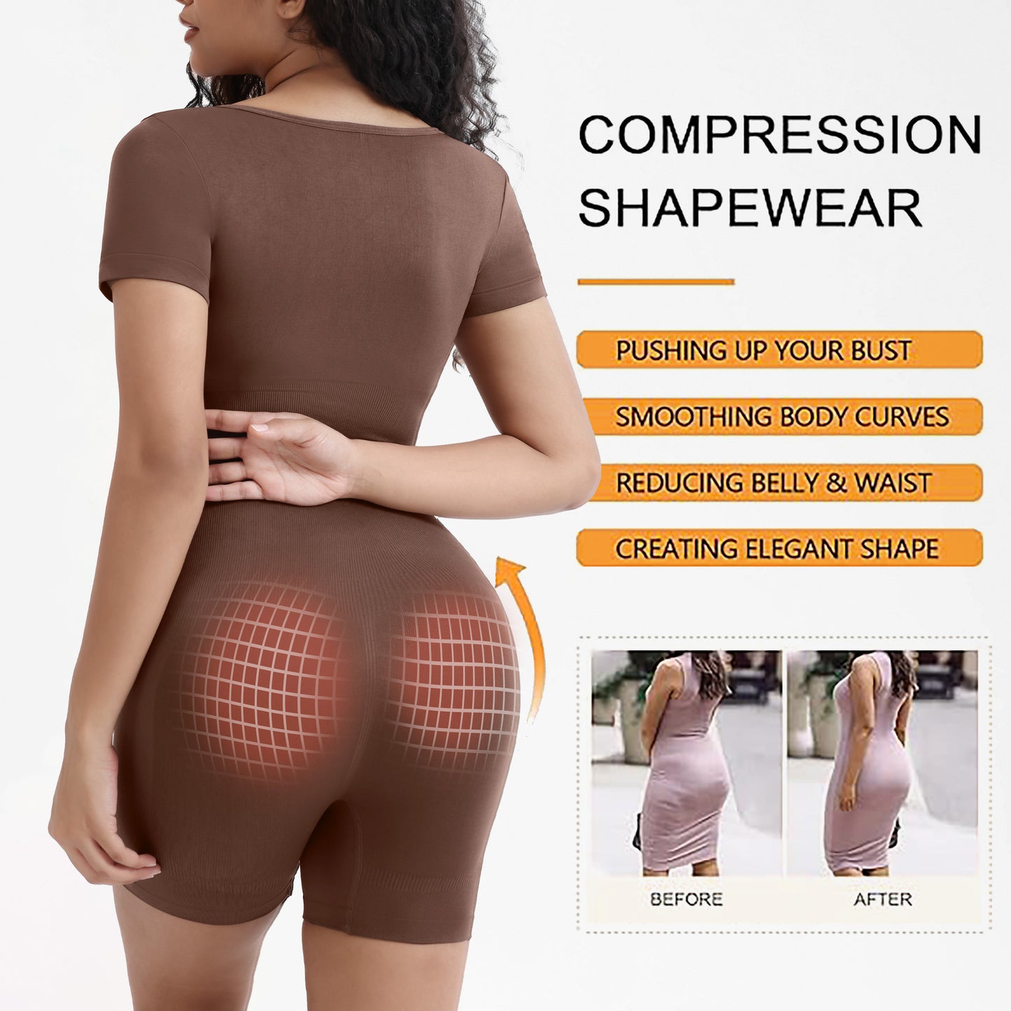 Slimming Bodysuit for Women – Seamless Waist-Shaping Short Sleeve Jumpsuit, Form-Fitting One-Piece Romper, Trendy Slim Fit Outfit